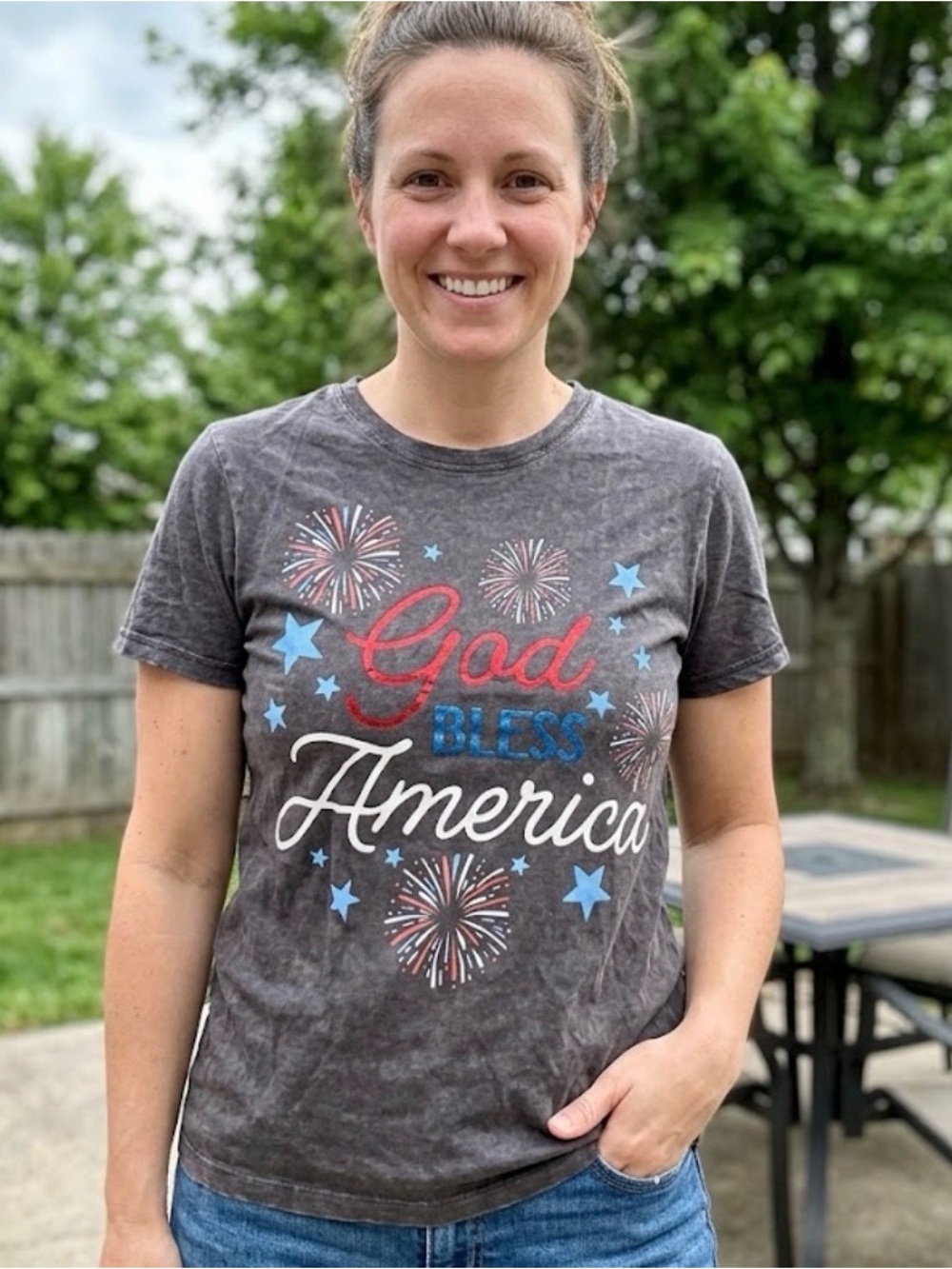 God Bless America Graphic Tee - Charcoal Wash
